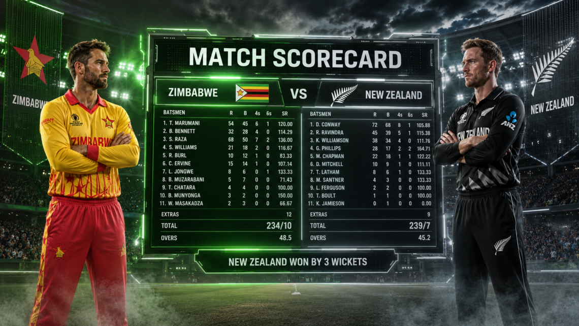 Zimbabwe National Cricket Team Vs New Zealand National Cricket Team Match Scorecard
